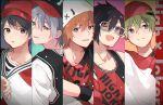  5boys akiyama_hayato amai_kuro aqua_eyes blue_eyes brown_eyes brown_hair fuyumi_jun glasses green_eyes green_hair grey_hair hat high_x_joker_(idolmaster) highres hood hood_up idolmaster idolmaster_side-m iseya_shiki looking_at_viewer male_focus multiple_boys orange_hair sakaki_natsuki short_hair wakazato_haruna 