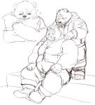  anthro bear belly blush boots clothing crave_saga duo facial_hair footwear gabu_(crave_saga) kumagaya_shin male mammal mustache overweight pillow polar_bear shoulder_massage sketch ursine 