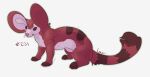  2023 alien ambiguous_gender back_markings big_ears disney experiment_(lilo_and_stitch) feral fur hi_res jaskolczak lilo_and_stitch markings outline pink_nose red_body red_fur shush_(lilo_and_stitch) simple_background solo standing striped_markings striped_tail stripes tail tail_markings text whiskers white_background 