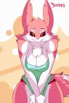  2016 2:3 abstract_background animated anthro areola big_breasts black_sclera braless breasts clothed clothing dancing diives english_text female fur grey_nipples hair kristoph_wulphenstein navel nipples no_sound open_mouth opening_shirt pink_body pink_fur pink_hair sergal signature smile solo teeth text tongue topless tuft underwear undressing white_body white_fur wide_hips yellow_eyes 