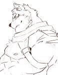  abs anthro armor black_and_white canid canine canis crave_saga hakuma_(crave_saga) heylaw21 male mammal monochrome muscular muscular_anthro muscular_male nipples pecs simple_background sketch solo unconvincing_armor white_background wolf 