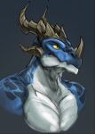  anthro blizzard_entertainment bust_portrait dracthyr dragon facial_horn horn kotia male muscular muscular_anthro muscular_male nose_horn pecs portrait reptile scales scalie simple_background solo warcraft western_dragon 