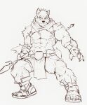  abs absurd_res anthro armor black_and_white canid canine canis clothing crave_saga footwear hakuma_(crave_saga) heylaw21 hi_res male mammal melee_weapon monochrome muscular muscular_anthro muscular_male nipples pecs polearm sandals simple_background sketch solo spear unconvincing_armor weapon white_background wolf 