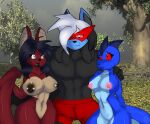  2015 anthro anu_(shadow-anubis) areola bat big_breasts black_body black_fur black_hair blue_body blue_scales blue_skin breasts brown_areola brown_nipples butt clothed clothed/nude clothed_male_nude_female clothing cloud curvy_figure female fur generation_4_pokemon grass group hair hand_on_shoulder hands_behind_back jeffron june_(justathereptile) justathereptile kamina_shades komodo_dragon lizard lucario male male/female mammal membrane_(anatomy) membranous_wings monitor_lizard nintendo nipple_piercing nipples non-mammal_breasts non-mammal_nipples nude nude_female outdoor_nudity outside piercing pink_areola pink_nipples plant pokemon pokemon_(species) red_body red_eyes red_fur reptile scales scalie scutes selphia shadow-anubis simple_background sky smile tail thick_thighs topless topless_male tree trio watermark white_eyes white_hair wide_hips wings 