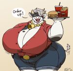  anthro bell bell_collar big_breasts big_butt bovid bovine breasts burger butt cattle cleavage clothed clothing collar digital_media_(artwork) eon54 fast_food female food happy&#039;s_humble_burger_farm happy_(happy&#039;s_humble_burger_farm) huge_breasts humanoid looking_at_viewer mammal overweight overweight_female simple_background solo tail tail_motion tailwag thick_thighs tight_clothing wide_hips wiggle 