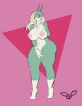  2023 anthro areola beepboopstv big_breasts blonde_hair blue_eyes breasts curvy_figure digital_media_(artwork) female genitals hair head_accessory hi_res huge_breasts ippan_josei multicolored_body my_hero_academia navel nipples nude pussy solo thick_thighs two_tone_body unknown_species voluptuous wide_hips 