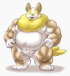  3_toes anthro belly big_muscles blep crotch_tuft feet fur generation_8_pokemon hand_on_hip hi_res huge_muscles male musclegut muscular muscular_anthro muscular_male navel nintendo overweight overweight_anthro overweight_male pecs phoenix864s pokemon pokemon_(species) red_tongue shadow simple_background solo tan_body tan_fur toes tongue tongue_out tuft white_background white_belly yamper yellow_nose 