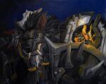  anthro blizzard_entertainment canid fangs feodorath fire hi_res male mammal notched_ear oil_painting_(artwork) painting_(artwork) shield solo teeth traditional_media_(artwork) warcraft warrior weapon weapon_on_shoulder were werecanid worgen 