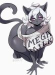  anthro big_breasts big_butt black_body bottomless breasts butt clothed clothing domestic_cat felid feline felis female fur hair hi_res huge_breasts looking_at_viewer mammal mega_milk meme nemo_(simplifypm) noona_plz purple_body purple_eyes purple_fur shirt shirt_only simple_background solo thick_thighs topwear topwear_only white_background white_hair 