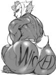  anthro back_muscles bear big_breasts big_butt black_lips body_writing breasts butt claws cleavage clothed clothing eye_markings female fur giant_panda hair handwear hi_res humanoid lips looking_back mammal markings monochrome multicolored_body multicolored_fur muscular muscular_arms muscular_female nsartist short_hair short_tail sketch solo tail taniqua_(nsartist) two_tone_body two_tone_fur 