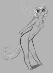  2023 absurd_res anthro blue_eyes breasts digital_media_(artwork) female fur geeswest hair hi_res lumi_(paledrake) mammal monochrome mustelid musteline nipples nude paledrake simple_background sketch smile solo stoat true_musteline weasel white_background white_body white_fur white_hair 