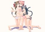 3girls animal_ears back bangs barefoot black_bra black_eyes black_hair black_panties blue_eyes bow bra breasts brown_eyes brown_hair butt_crack cat_ears cat_tail closed_mouth commentary_request feet girl_sandwich hair_bow half_updo hug jou_(circlemay) kemonomimi_mode kneeling leaning_forward legs long_hair looking_at_viewer looking_back love_live! love_live!_nijigasaki_high_school_idol_club medium_breasts medium_hair multiple_girls open_mouth ousaka_shizuku panties panty_pull partial_commentary pink_bra pink_hair pink_panties red_bow sandwiched shadow simple_background small_breasts smile soles tail toes uehara_ayumu underwear underwear_only white_background white_bra white_panties yuuki_setsuna_(love_live!) 