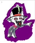  &lt;3 anthro arctic_fox bow_tie canid canine card clothing demon feathers fox fur hat headgear headwear hi_res laugh male male/male mammal mr._fox_harth_(take_your_luck) solo top_hat white_body white_fur 