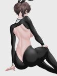  1girl absurdres amane_suzuha animal_ears ass back blush breasts brown_hair butt_crack green_eyes highres huge_ass koha_(hlrqkqwd_2652) large_breasts meme_attire rabbit_ears reverse_bunnysuit reverse_outfit solo steins;gate tagme 