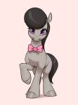  absurd_res aquaticvibes black_hair black_tail bow_tie cutie_mark digital_media_(artwork) earth_pony equid equine eyelashes female feral fetlocks friendship_is_magic grey_body grey_hooves hair hasbro hi_res hooves horse looking_at_viewer mammal my_little_pony octavia_(mlp) pony purple_eyes raised_hoof simple_background solo tail 