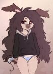  anthro clothing controller elronya fan_character female hair hoodie lagomorph leporid long_hair mammal panties rabbit ronya solo topwear underwear 