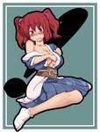  bad_id bad_pixiv_id blush breasts cleavage covered_nipples highres kariinu large_breasts onozuka_komachi red_hair socks solo sweat touhou two_side_up 