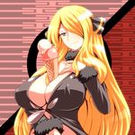  between_breasts breasts cleavage food hair_over_one_eye ice_cream large_breasts long_hair pokemon pokemon_(game) pokemon_dppt sexually_suggestive shirona_(pokemon) solo tro 