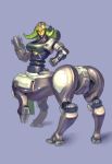  blizzard_entertainment blue_background breasts butt cutesexyrobutts female gun hi_res horn living_machine looking_back machine mammal omnic orisa_(overwatch) overwatch ranged_weapon robot simple_background solo taur video_games weapon yellow_eyes 