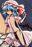  bad_id bad_pixiv_id blue_hair flat_chest manle no_nipples open_clothes open_shirt panties red_eyes remilia_scarlet shirt side-tie_panties solo touhou underwear wings 