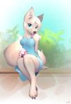  anthro b-epon big_breasts breasts canid canine canis clothing dress eating female fluffy food invalid_tag light mammal solo spoon summer wolf yogurt 