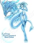  anthro blue_eyes blue_hair blue_skin breasts claws cleavage dragon dragon_girl fins horns kathiras muscle personification scales sexy short_hair tail white_skin 