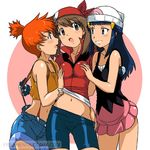  3girls breast_grab duplicate haruka_(pokemon) hikari_(pokemon) kakkii kasumi_(pokemon) pokemon watermark 