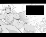  breasts breasts_apart dark_elf dark_skin elf fantasy greyscale loincloth lying monochrome on_back pinup pirotess pointy_ears record_of_lodoss_war smile solo sweat topless 