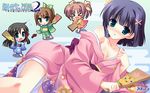  &gt;_&lt; black_hair blue_eyes blue_hair blue_kimono blush breasts brown_hair chibi chinese_zodiac closed_eyes floral_print green_eyes green_kimono hagoita hair_ornament hair_ribbon hairclip hanetsuki harukazedori_ni_tomarigi_wo harukazedori_ni_tomarigi_wo_2nd_story highres japanese_clothes kawakoshi_saeko kimono long_hair lying medium_breasts multiple_girls new_year nipple_slip nipples no_bra no_panties off_shoulder okina_korun on_side open_mouth orange_kimono orihime_akari paddle pink_kimono ponytail print_kimono ribbon short_hair sweatdrop twintails wallpaper widescreen yamaji_tomoka year_of_the_tiger yukata yukie_(peach_candy) 