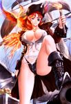  bird blue_eyes boots breasts cleavage lowres phoenix pirate red_hair s_zenith_lee torch 
