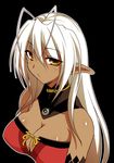  antenna_hair bare_shoulders breasts cleavage dark_elf dark_skin elf kouki_kuu large_breasts pointy_ears sansei_muramasa solo soukou_akki_muramasa white_hair yellow_eyes 