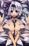  between_breasts breasts covered_nipples dragonmaterial grey_eyes highres konpaku_youmu looking_at_viewer medium_breasts necktie short_hair silver_hair solo touhou 