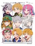  1girl 6+boys axis_powers_hetalia bangs blonde_hair blue_hair chainsaw_man character_request closed_mouth collared_shirt commentary_request crossed_bangs denji_(chainsaw_man) dio_brando fang followers_favorite_challenge fuwa_minato green_eyes grey_eyes grey_hair hair_between_eyes hair_over_one_eye heart highres jojo_no_kimyou_na_bouken long_hair looking_at_viewer multicolored_hair multiple_boys multiple_drawing_challenge nijisanji open_mouth partially_translated pink_eyes pink_hair portrait purple_eyes red_eyes sharp_teeth shirt short_hair simple_background skin_fang smile streaked_hair teeth translation_request two-tone_hair united_kingdom_(hetalia) uyoo white_background white_shirt yellow_eyes 