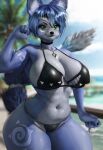  anthro big_breasts big_butt blue_body blue_fur blue_hair breasts butt canid canine clothed clothing digital_media_(artwork) female fur hair hi_res huge_breasts krystal looking_at_viewer mammal nintendo nx147 open_mouth slightly_chubby smile solo star_fox tail thick_thighs wide_hips 