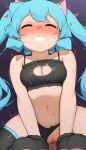  1boy 1girl ^^^ abmayo animal_ears animal_hands bangs bare_shoulders blush breasts cat_ears cat_paws censored cleavage_cutout closed_eyes clothing_aside clothing_cutout collarbone cowgirl_position fang girl_on_top half-closed_eyes hatsune_miku hetero long_hair looking_at_viewer medium_breasts mosaic_censoring motion_lines navel panties panties_aside penis pussy pussy_juice sex solo_focus straddling sweat tears teeth thighhighs twintails underwear vaginal very_long_hair vocaloid 