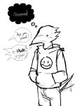  anthro avian bird blush bodily_fluids clothed clothing corbin_(crow) corvid corvus_(genus) crow crowputerad dialogue dirty_thoughts erection erection_under_clothing feathers hoodie male oscine passerine smiley_face sweat tail tail_feathers tail_motion tailwag tenting text thought_bubble topwear 
