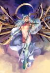  absurd_res angel animal_humanoid anime_eyes anime_style athletic barefoot beauty_mark berille_von_bayern blue_body blue_eyes blue_fur blue_hair breasts cat_humanoid feet felid felid_humanoid feline feline_humanoid female fur hair halo hi_res humanoid long_hair mammal mammal_humanoid mayo-san navel not_furry nude painting_(artwork) solo traditional_media_(artwork) weapon zweihander 