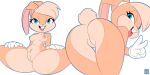  anthro areola blue_eyes breasts brown_body butt female genitals hi_res lola_bunny looking_at_viewer looney_tunes nipples open_mouth plump_labia pussy simple_background solo warner_brothers xylas 