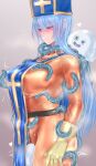  blue_hair blue_tabard bodysuit breasts covered_nipples cross cross_print dragon_quest dragon_quest_iii gloves groping hat impossible_bodysuit impossible_clothes jellyfish large_breasts latex long_breast_curtain long_hair mitre monster orange_bodysuit pink_eyes priest_(dq3) print_headwear restrained shibirekurage shiny_clothes skin_tight slime_(substance) suspension tabard tentacles tentacles_under_clothes uni96_(uknee96) yellow_gloves 