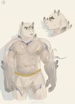  1boy abs absurdres bald bara blank_eyes boxers cropped_legs forked_eyebrows furry furry_male goo_(koushishikou11) highres large_pectorals male_focus male_underwear monster_boy multiple_views muscular muscular_male nipples original pectorals rhino_(goo) rhino_boy rhino_ears short_hair slime_boy stomach sweatdrop thick_eyebrows thick_thighs thighs topless_male underwear white_male_underwear 