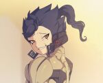  1boy androgynous blorp blue_hair cosplay dark_blue_hair evil_grin evil_smile grin inazuma_eleven_(series) inazuma_eleven_go looking_at_viewer male_focus medium_hair metal_gear_(series) metal_gear_rising:_revengeance orange_eyes samuel_rodrigues samuel_rodrigues_(cosplay) slit_pupils smile tsurugi_kyousuke 