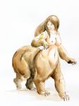  2017 absurd_res ambiguous_gender avian bear bird breasts brown_body brown_eyebrows brown_eyes brown_fur brown_hair cervelet claws duo eyebrows feathers female female_taur feral full-length_portrait fur hair hi_res humanoid_taur light_body light_skin looking_at_another mammal mammal_taur nipples nude_female nude_taur overexposed painting_(artwork) portrait simple_background standing tail_feathers taur traditional_media_(artwork) ursid_taur walking watercolor_(artwork) white_background yellow_body yellow_feathers 