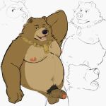  2023 anthro baby_bear_(puss_in_boots) balls bear black_nose brown_body erection genitals kyutka3 male mammal moobs multiple_poses navel nipples overweight overweight_male penis pose pubes puss_in_boots_(film) puss_in_boots_the_last_wish solo 