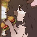  anthro burger cafe close-up eating elronya fan_character female food hair lagomorph leporid long_hair mammal open_mouth patty rabbit ronya secret solo 