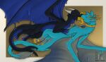  black_body blue_body cuddling dragon duo embrace feher feral fluffy fur goo_creature hi_res hug kiss_on_lips kissing lying male male/male membrane_(anatomy) membranous_wings on_side pawpads paws sandy_(sandfire18) scalie slime trik_(flufferderg) western_dragon wings yellow_eyes 