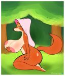  2023 anthro areola big_breasts black_nose breast_grab breasts bustingmangos butt canid canine canis clothed clothing curvy_figure digital_media_(artwork) disney eyebrows eyelashes feet female fluffy forest fox fur genitals grass half-closed_eyes hand_on_breast hi_res huge_breasts kneeling looking_at_viewer maid_marian mammal multicolored_body multicolored_fur narrowed_eyes nipples nude on_ground orange_body orange_fur outside partially_clothed plant robin_hood_(disney) seductive side_view smile solo tail thick_thighs tree tuft two_tone_body two_tone_fur veil 