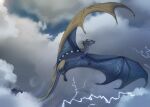  2023 4_toes ambiguous_gender claws day detailed_background digital_media_(artwork) dragon feet feral flying hi_res horn membrane_(anatomy) membranous_wings outside paws scales scalie silvyr sky solo spines toes western_dragon wings 