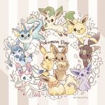  :3 :d :o artist_name blue_eyes blush bright_pupils brown_eyes closed_eyes closed_mouth commentary_request dated eevee espeon evolutionary_line flareon flower glaceon highres jolteon leafeon looking_at_another mofucoffee no_humans one_eye_closed open_mouth petals pikachu plant pokemon pokemon_(creature) purple_eyes red_eyes simple_background smile striped striped_background sylveon twitter_username two-tone_background umbreon vaporeon white_pupils 