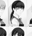  1other 2boys 2girls absurdres chainsaw_man commentary_request denji_(chainsaw_man) fourth_east_high_school_uniform glasses greyscale hair_ornament hairclip highres kobeni_otouto mitaka_asa monochrome multiple_boys multiple_girls multiple_hairpins multiple_others ponytail school_uniform short_hair xyanaid yuko_(chainsaw_man) 