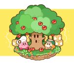  :d apple apron blue_eyes blush blush_stickers brown_apron brown_eyes chef_hat commentary_request flower food fruit grass green_headwear hat kirby kirby_(series) kirby_cafe midoriko_(tuhd4735) no_humans open_mouth pink_flower plant simple_background smile standing star_(symbol) star_block sweatdrop tree two-tone_background waddle_dee whispy_woods white_background white_headwear yellow_background yellow_flower 